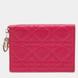 Pre Owned Dior Lady Dior Pink Cannage Leather Passport Holder