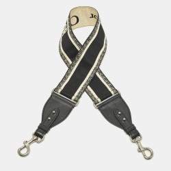 Pre Owned Dior Bag Shoulder Strap Black Embroidered Canvas