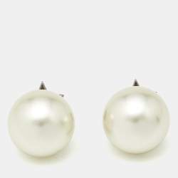 مملوكة مسبقًا Dior Star Mise En Dior Tribal Faux Pearl Silver Tone Earrings 