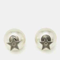 مملوكة مسبقًا Dior Star Mise En Dior Tribal Faux Pearl Silver Tone Earrings 
