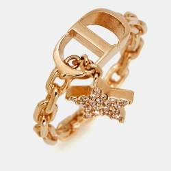 Pre Owned خاتم ديور دلاية سي دي كريستال وردي اللون ذهبي