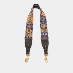 Pre Owned Dior Multicolor Embroidered Canvas and Leather Embellished Bag Shoulder Strap