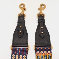 Pre Owned Dior Multicolor Embroidered Canvas and Leather Embellished Bag Shoulder Strap