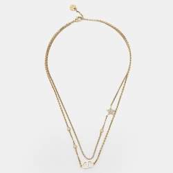 مملوكة مسبقًا Dior Petit CD Crystals Gold Tone Double Necklace