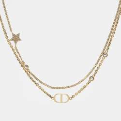 مملوكة مسبقًا Dior Petit CD Crystals Gold Tone Double Necklace