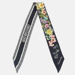 Pre Owned وشاح ديور حرير ميتزاه طباعة زهور أزرق منتصف الليل