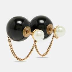 Pre Owned Dior Tribales Resin Faux Pearl Gold Tone Earrings