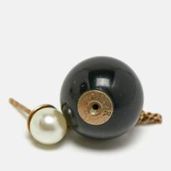 Pre Owned Dior Tribales Resin Faux Pearl Gold Tone Earrings