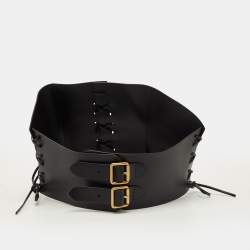 Pre Owned Dior D Lace Corset 85 CM Wide Belt Black Leather