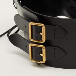 Pre Owned Dior D Lace Corset 85 CM Wide Belt Black Leather