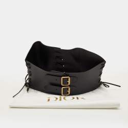 Pre Owned Dior D Lace Corset 85 CM Wide Belt Black Leather