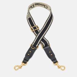 مملوكة مسبقًا Dior Bag Shoulder Strap Black/Beige Embroidered Canvas and Leather 
