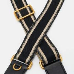 Pre Owned Dior Bag Shoulder Strap Black/Beige Embroidered Canvas and Leather