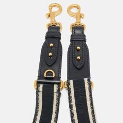 Pre Owned Dior Bag Shoulder Strap Black/Beige Embroidered Canvas and Leather