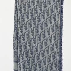 Pre Owned وشاح ديور حرير مربع نمط أوبليك أزرق كحلي