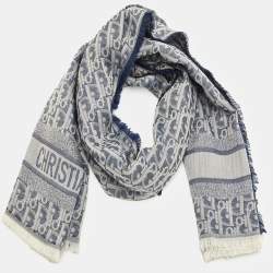 Pre Owned وشاح ديور حرير مربع نمط أوبليك أزرق كحلي