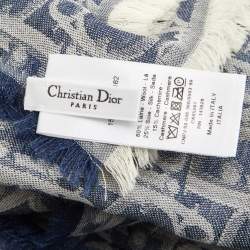 Pre Owned وشاح ديور حرير مربع نمط أوبليك أزرق كحلي