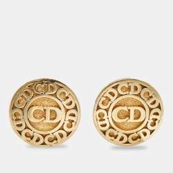 Pre Owned Dior CD Medallion Gold Tone Earrings