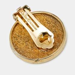 Pre Owned Dior CD Medallion Gold Tone Earrings