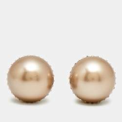 Pre Owned Dior Tribales Crystals Faux Pearl Silver Tone Earrings