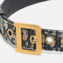 Pre Owned حزام ديور ديوركويك كانفاس أوبليك بيج/أزرق كحلي بإبزيم 85 سم 