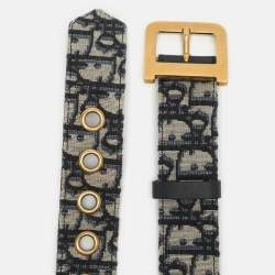 Pre Owned حزام ديور ديوركويك كانفاس أوبليك بيج/أزرق كحلي بإبزيم 85 سم 