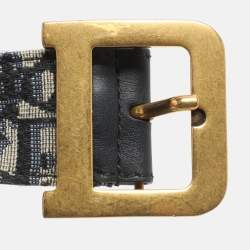 Pre Owned حزام ديور ديوركويك كانفاس أوبليك بيج/أزرق كحلي بإبزيم 85 سم 