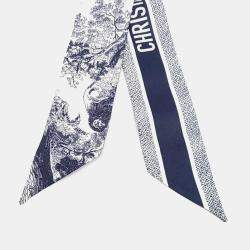 Pre Owned Dior Twilly Navy Blue, White Silk Scarf