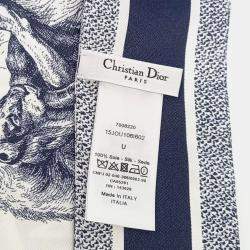 Pre Owned Dior Twilly Navy Blue, White Silk Scarf