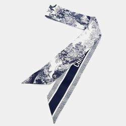 Pre Owned Dior Twilly Navy Blue, White Silk Scarf