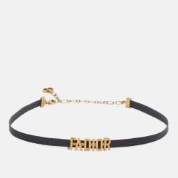 مملوكة مسبقًا Dior J'Adior Black Ribbon Gold Tone Slide Pendant Choker Necklace