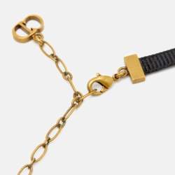 مملوكة مسبقًا Dior J'Adior Black Ribbon Gold Tone Slide Pendant Choker Necklace