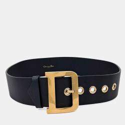 مملوكة مسبقًا Dior Black Leather Quake Belt