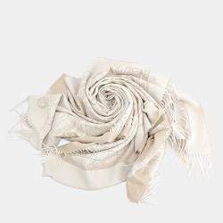 Pre Owned Dior Beige, White Wool Muffler and Shawl