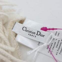 Pre Owned Dior Beige, White Wool Muffler and Shawl