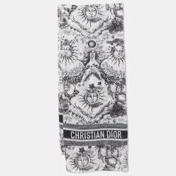 Pre Owned Christian Dior White/Black Cashmere Toile de Jouy Scarf