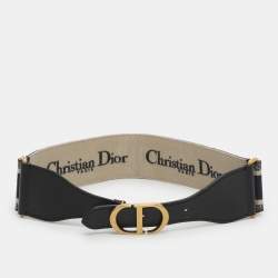 Pre Owned Dior Navy Blue Embroidered Canvas and Leather Buckle Waist Belt 75CM