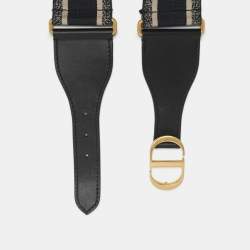 Pre Owned Dior Navy Blue Embroidered Canvas and Leather Buckle Waist Belt 75CM