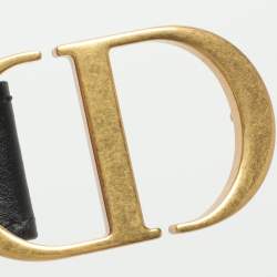 Pre Owned Dior Navy Blue Embroidered Canvas and Leather Buckle Waist Belt 75CM