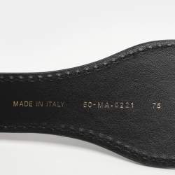 Pre Owned Dior Navy Blue Embroidered Canvas and Leather Buckle Waist Belt 75CM