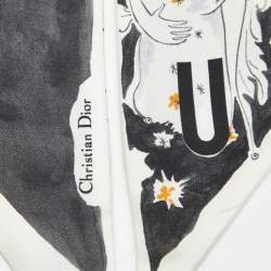 Pre Owned Christian Dior Black/White Printed Silk Univers Mitzah 