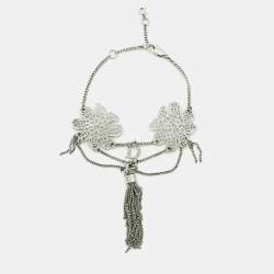 Pre Owned Dior Floral Crystals Silver Tone Bracelet