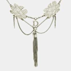 Pre Owned Dior Floral Crystals Silver Tone Bracelet