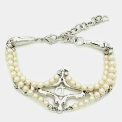 مملوكة مسبقًا Dior Crystals Faux Pearl Silver Tone Bracelet