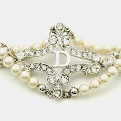 مملوكة مسبقًا Dior Crystals Faux Pearl Silver Tone Bracelet