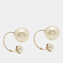 Pre Owned Dior Tribales Faux Pearl Gold Tone Earrings