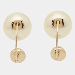 Pre Owned Dior Tribales Faux Pearl Gold Tone Earrings