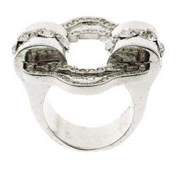Pre Owned Dior Crystal Embellished Silver Tone Ring Size 49