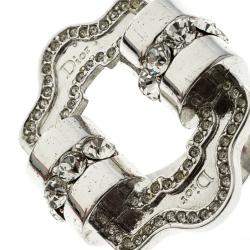 Pre Owned Dior Crystal Embellished Silver Tone Ring Size 49