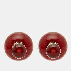Pre Owned Dior Mise en Dior Tribales Red Resin Gold Tone Stud Earrings